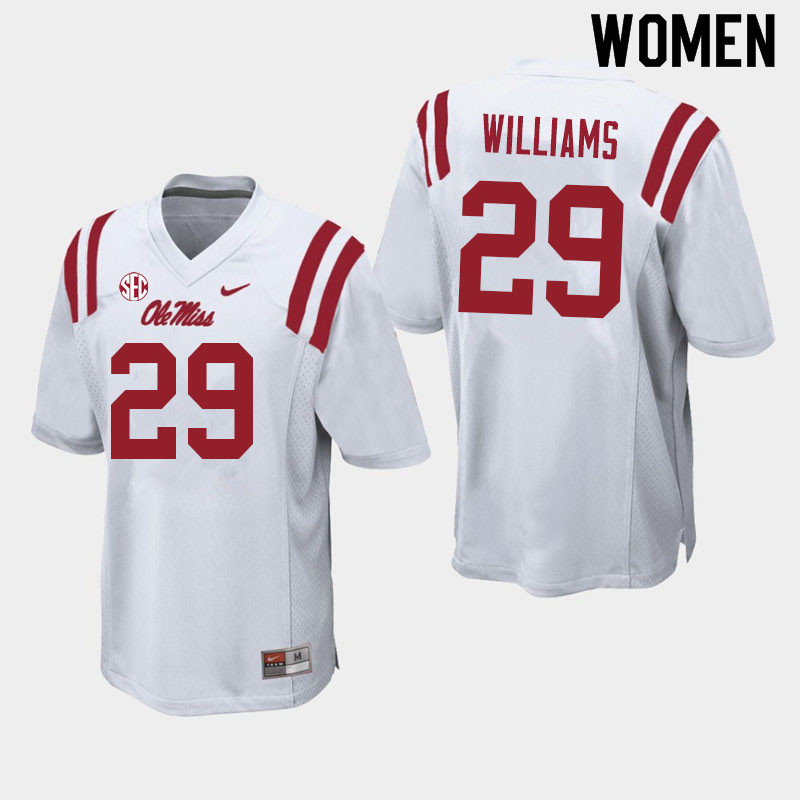 Women #29 Demarko Williams Ole Miss Rebels College Football Jerseys Sale-White - Click Image to Close